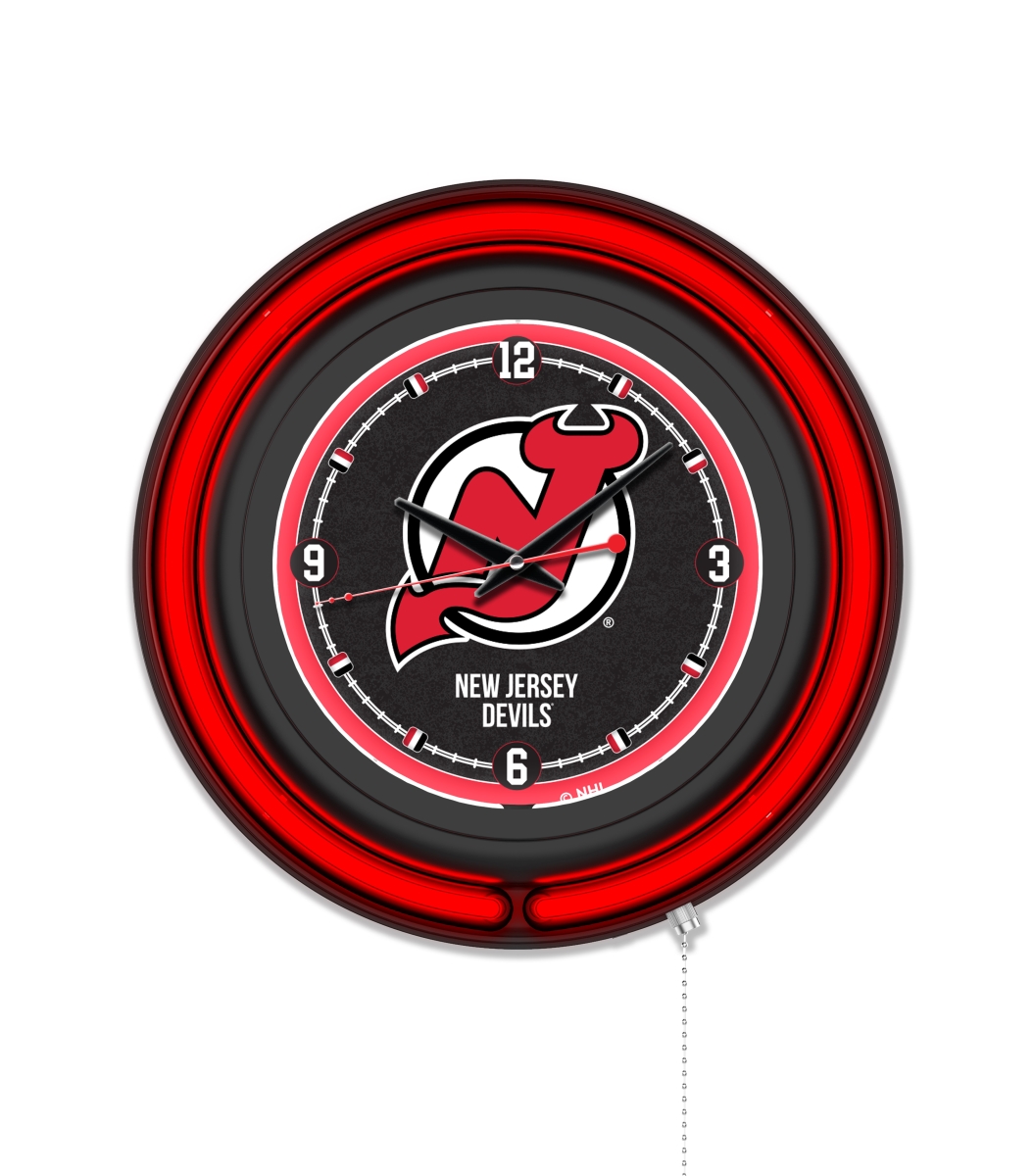 Clk15BKNJDevl NHL 15 in. Dia. Jersey Devils Double Neon Wall Clock, Black