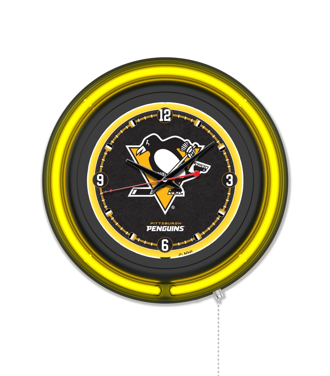 Clk15BKPitPen NHL 15 in. Dia. Pittsburgh Penguins Double Neon Wall Clock, Black