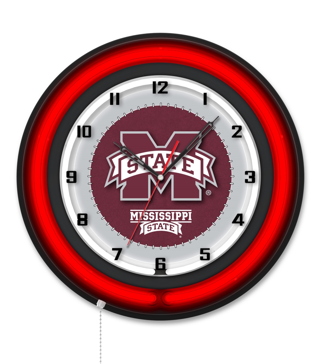 Clk19BKMssStU NCAA 19 in. Dia. Mississippi State University Double Neon Wall Clock, Black