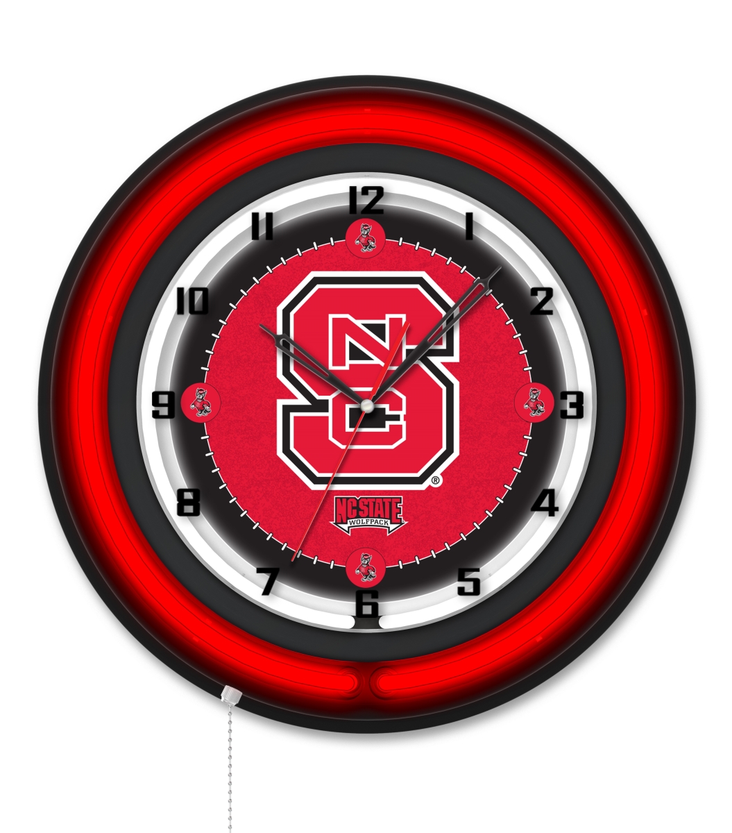 Clk19BKNCarSt NCAA 19 in. Dia. North Carolina State University Double Neon Wall Clock, Black