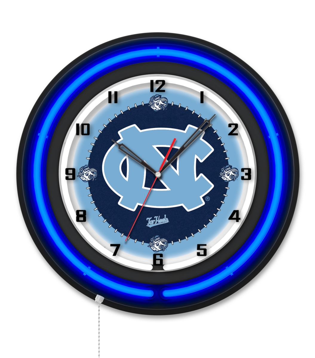 Clk19BKNorCar NCAA 19 in. Dia. University of North Carolina Double Neon Wall Clock, Black
