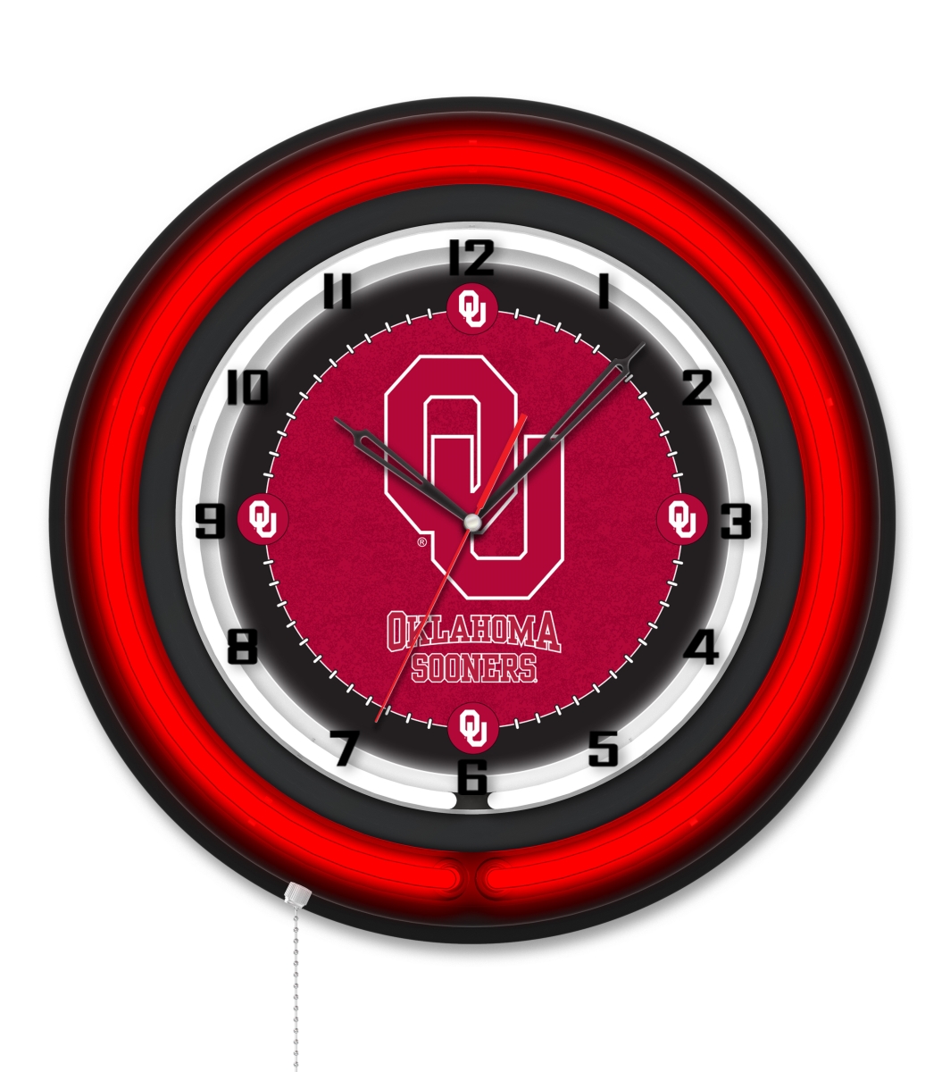Clk19BKOklhma NCAA 19 in. Dia. Oklahoma University Double Neon Wall Clock, Black