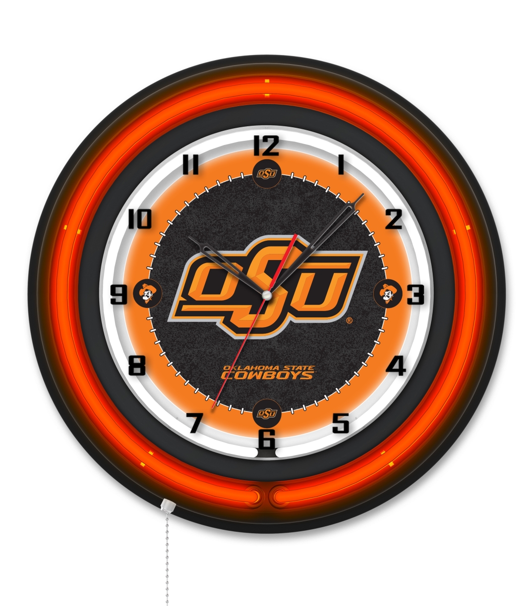 Clk19BKOKStUn NCAA 19 in. Dia. Oklahoma State University Double Neon Wall Clock, Black