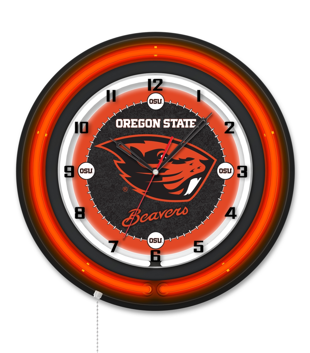 Clk19BKOregSt NCAA 19 in. Dia. Oregon State University Double Neon Wall Clock, Black