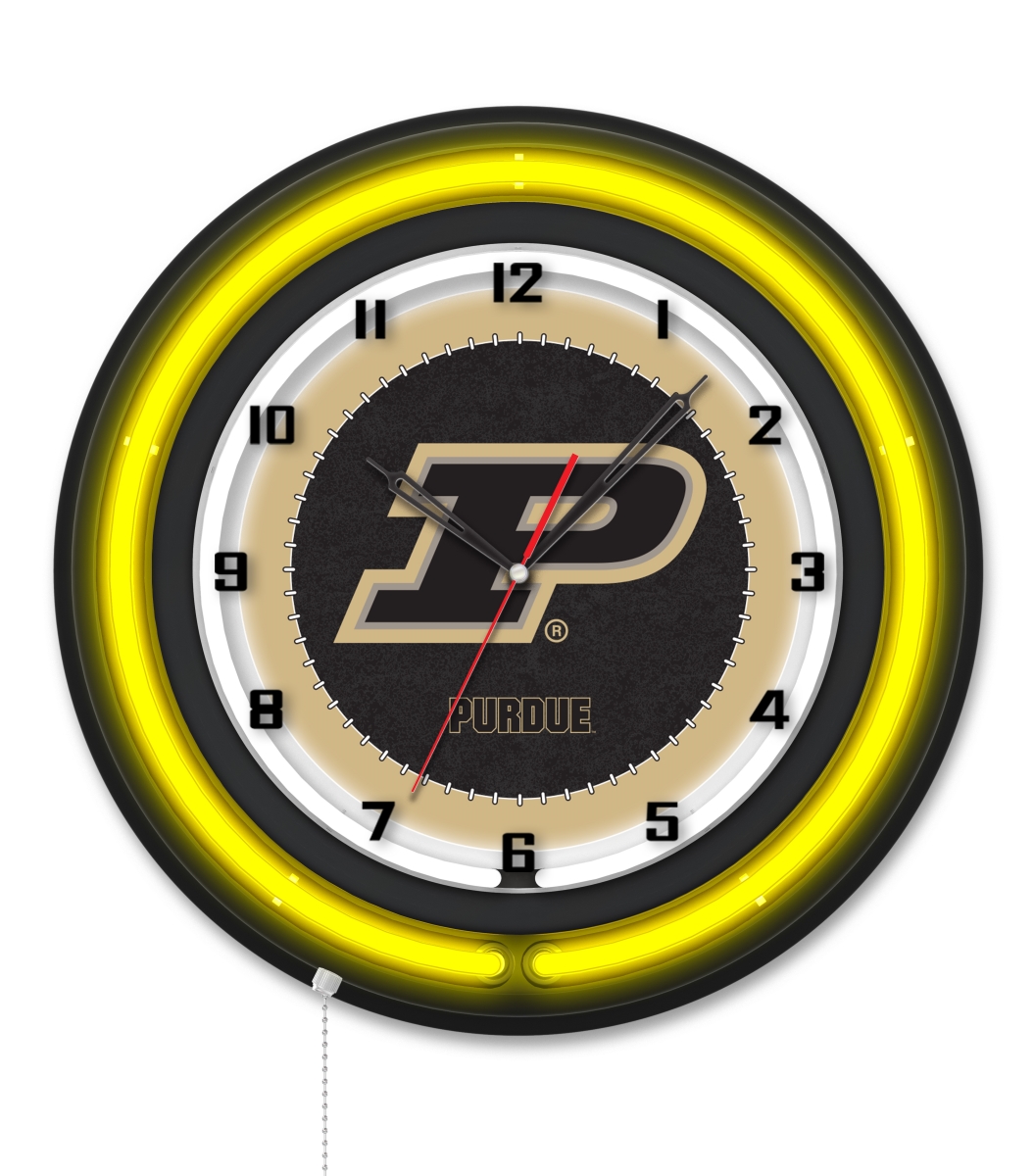 Clk19BKPurdue NCAA 19 in. Dia. Purdue Double Neon Wall Clock, Black