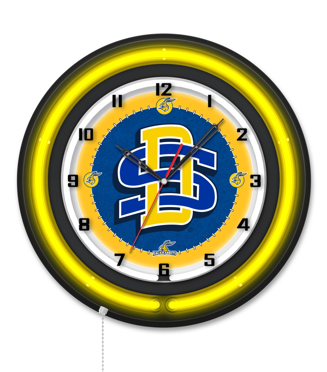 Clk19BKSDakSt NCAA 19 in. Dia. South Dakota State University Double Neon Wall Clock, Black