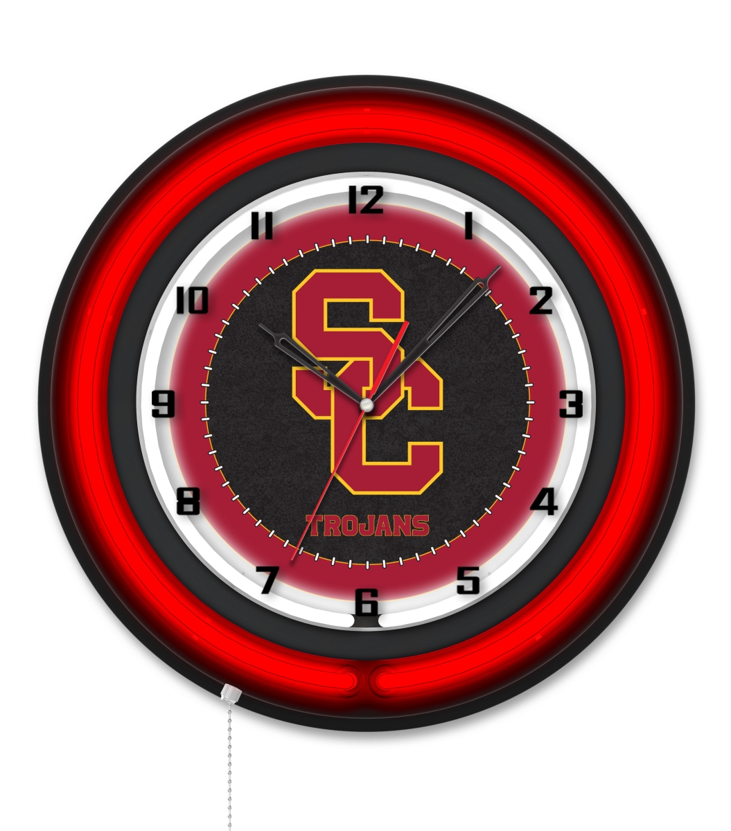 Clk19BKSouCal NCAA 19 in. Dia. University of Southern California Double Neon Wall Clock, Black