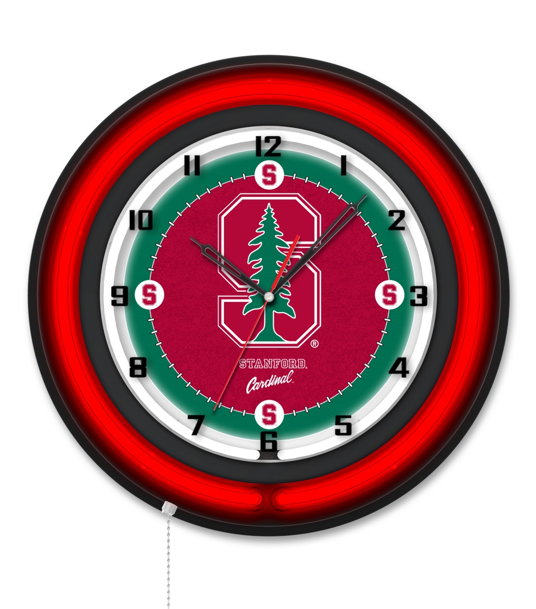 Clk19BKStnfrd NCAA 19 in. Dia. Stanford University Double Neon Wall Clock, Black