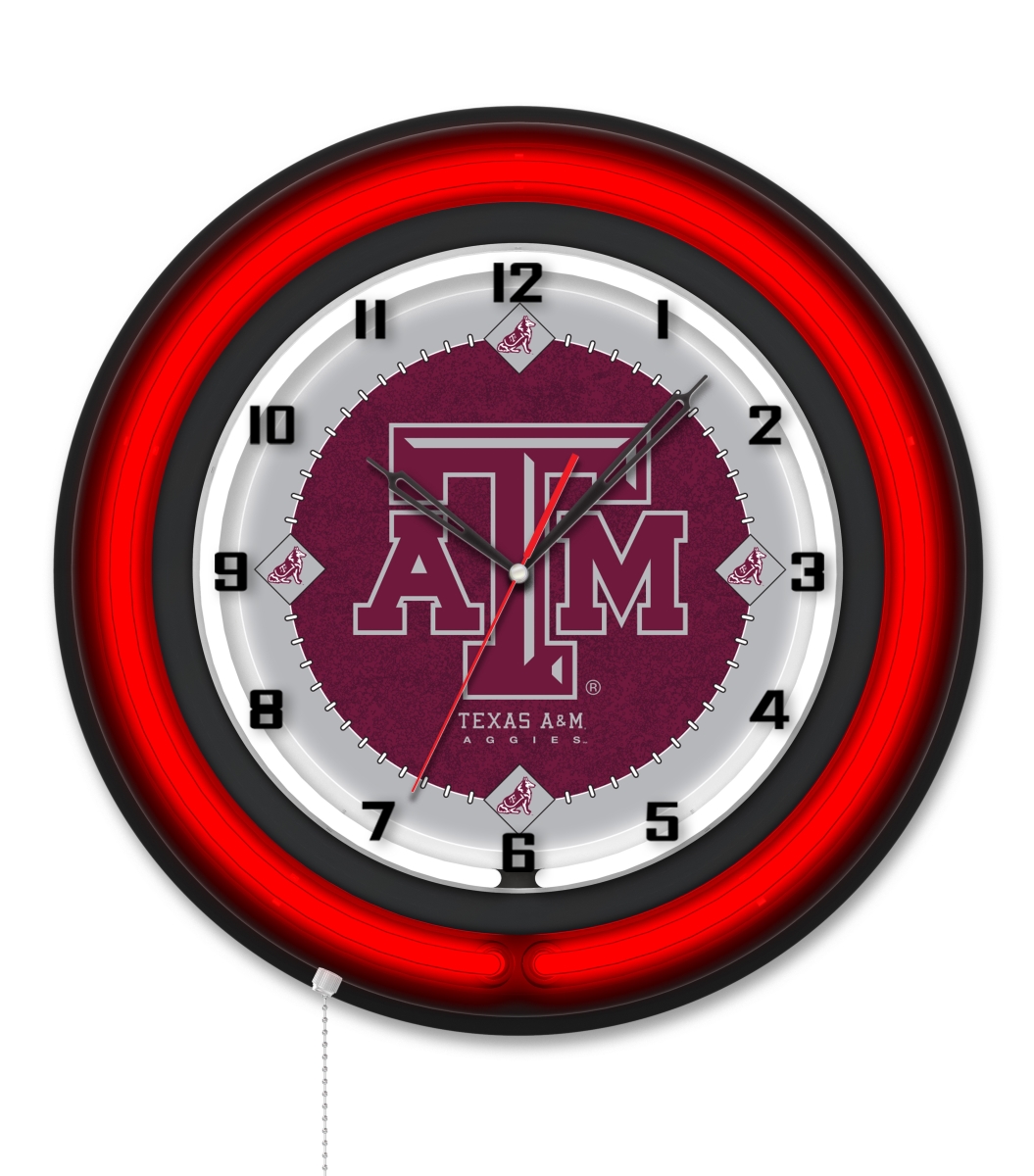Clk19BKTexA-M NCAA 19 in. Dia. Texas A&M Double Neon Wall Clock, Black