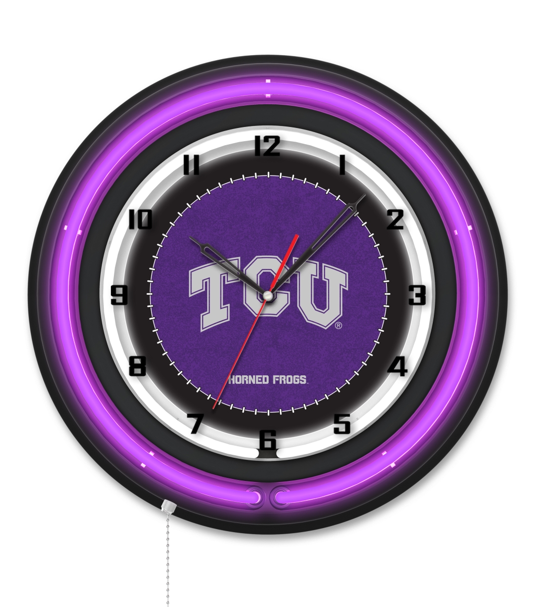 Clk19BKTexChr NCAA 19 in. Dia. Texas Christian University Double Neon Wall Clock, Black