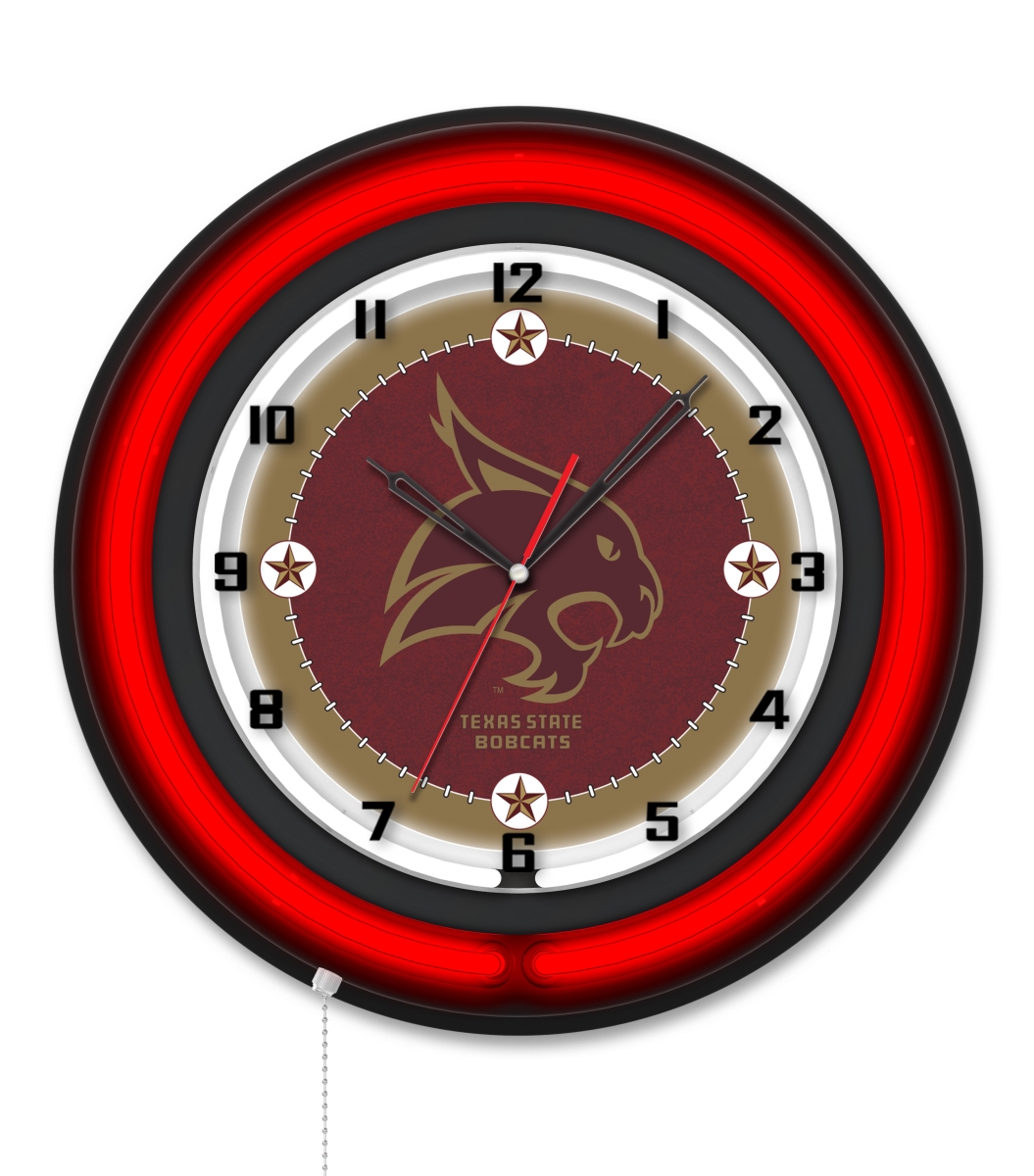 Clk19BKTexsSt NCAA 19 in. Dia. Texas State University Double Neon Wall Clock, Black
