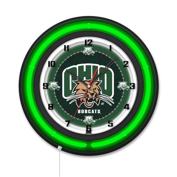 Clk19BKUnivOH NCAA 19 in. Dia. Ohio University Double Neon Wall Clock, Black