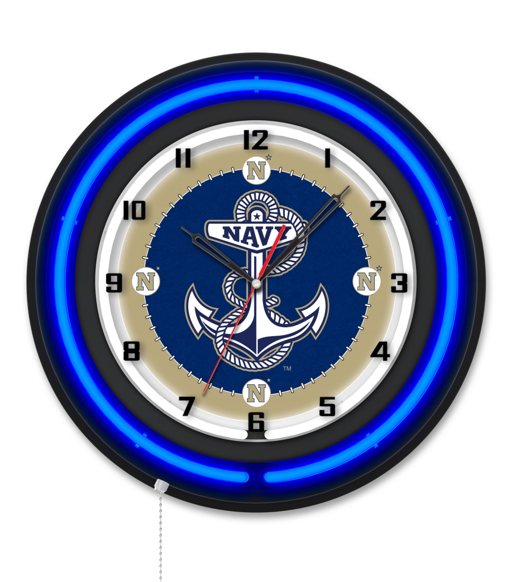 Clk19BKUSNavA NCAA 19 in. Dia. US Naval Academy Double Neon Wall Clock, Black