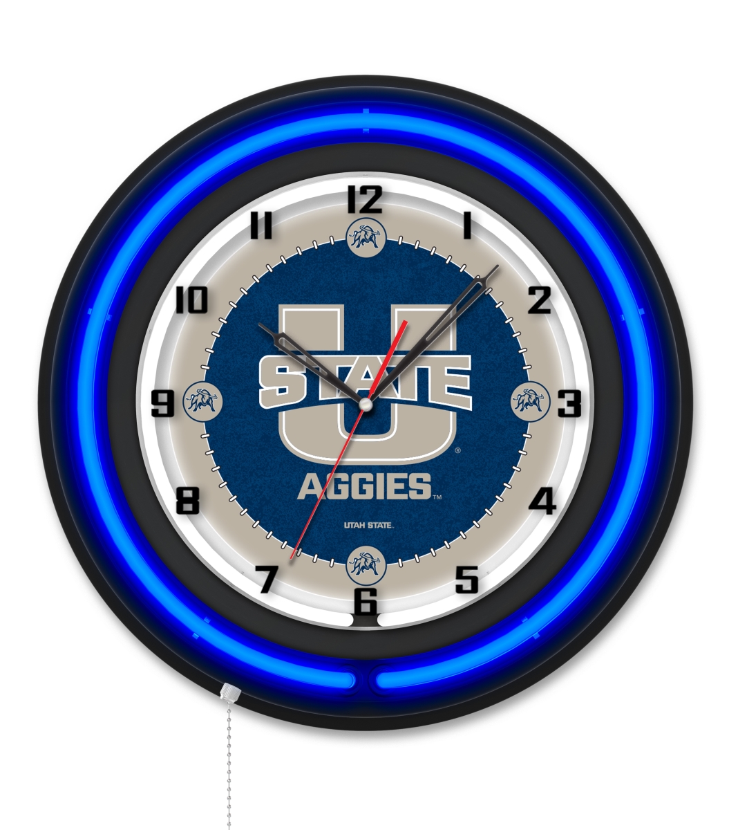 Clk19BKUtahSt NCAA 19 in. Dia. Utah State University Double Neon Wall Clock, Black