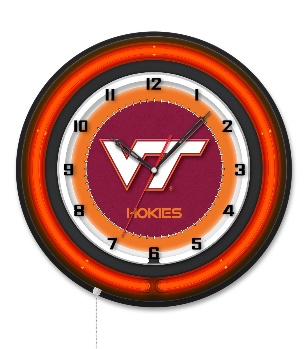 Clk19BKVATech NCAA 19 in. Dia. Virginia Tech University Double Neon Wall Clock, Black