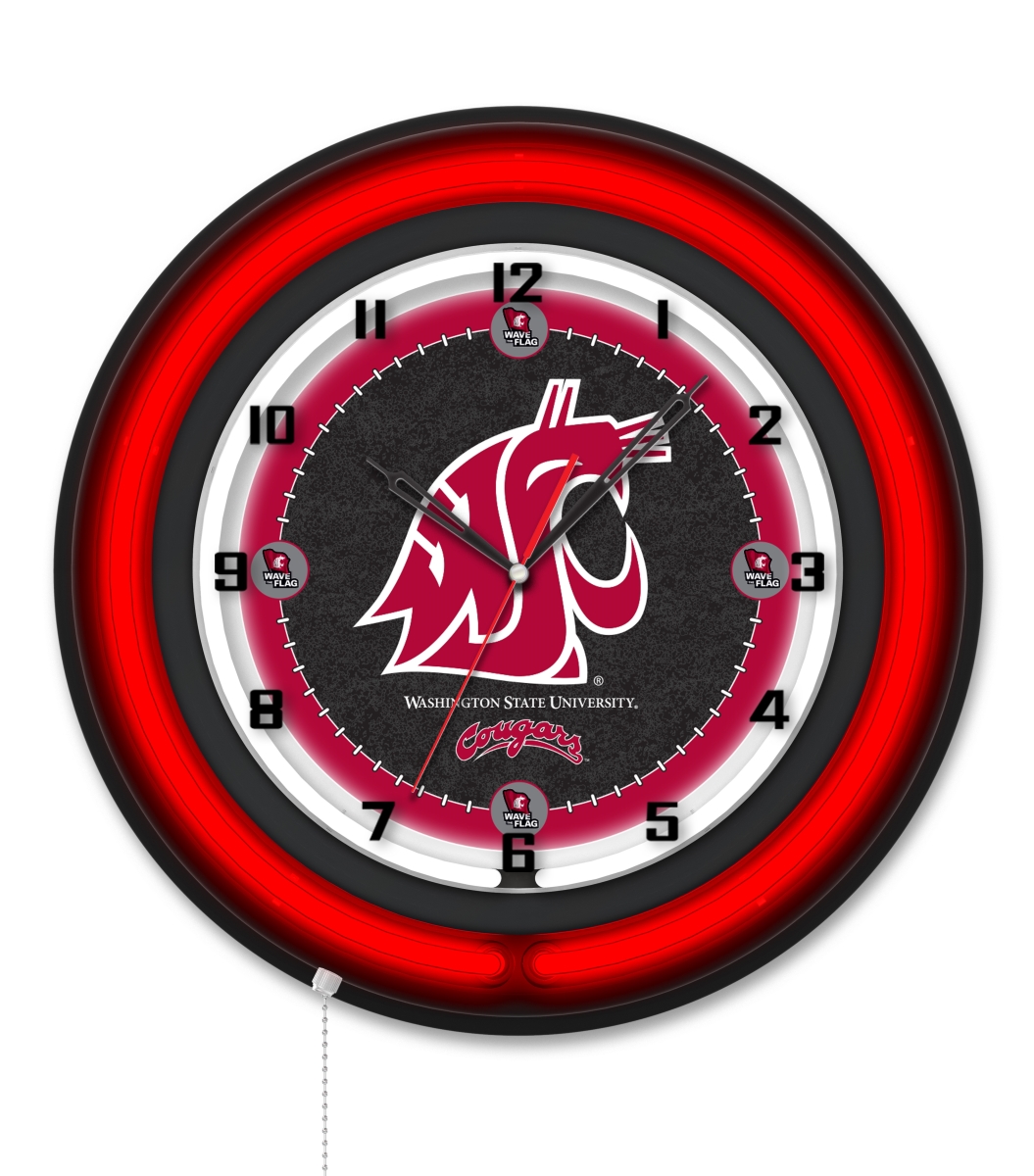 Clk19BKWashSt NCAA 19 in. Dia. Washington State University Double Neon Wall Clock, Black
