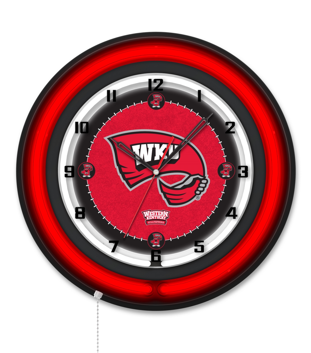 Clk19BKWestKy NCAA 19 in. Dia. Western Kentucky University Double Neon Wall Clock, Black