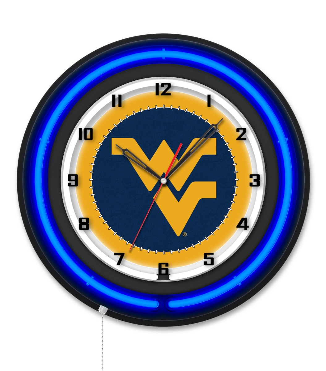 Clk19BKWestVA NCAA 19 in. Dia. West Virginia University Double Neon Wall Clock, Black