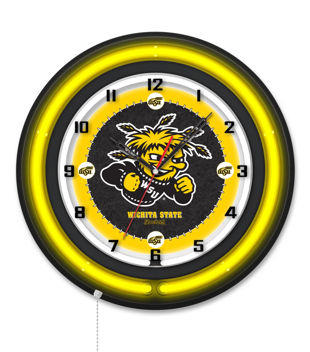 Clk19BKWichSt NCAA 19 in. Dia. Wichita State University Double Neon Wall Clock, Black