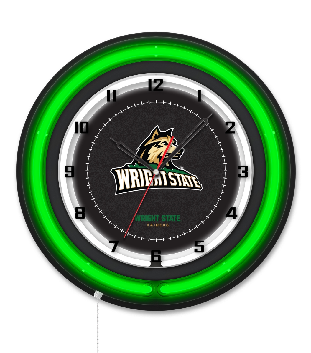 Clk19BKWrtStU NCAA 19 in. Dia. Wright State University Double Neon Wall Clock, Black