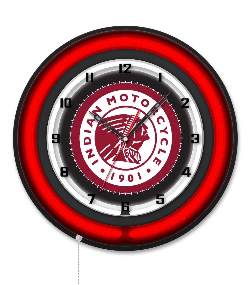 Clk19BKIndn-HD 19 in. Dia. Indian Motorcycle Double Neon Wall Clock, Black