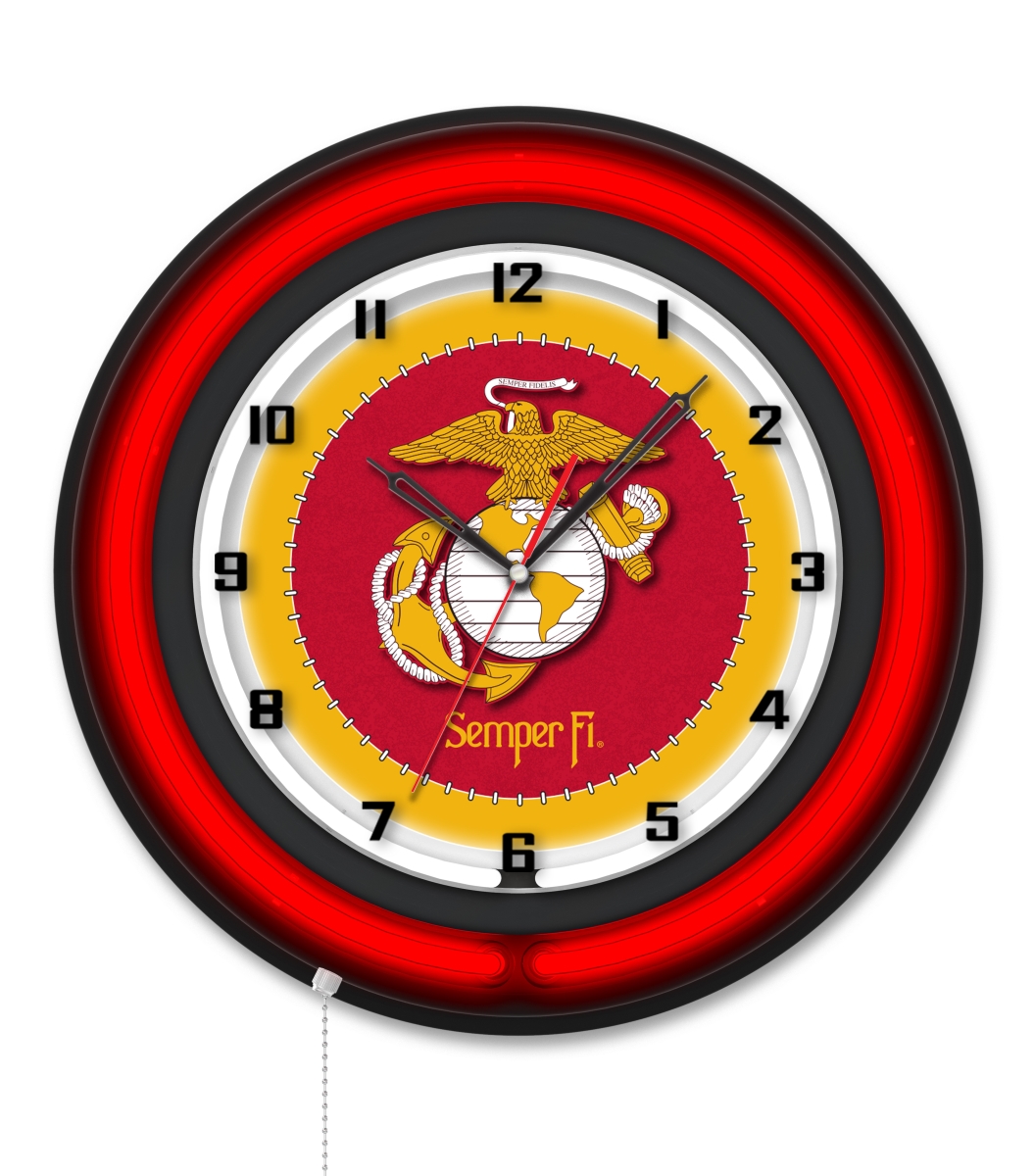 Clk19BKMarineRY 19 in. Dia. United States Marine Corps Double Neon Wall Clock, Black, Red & Yellow