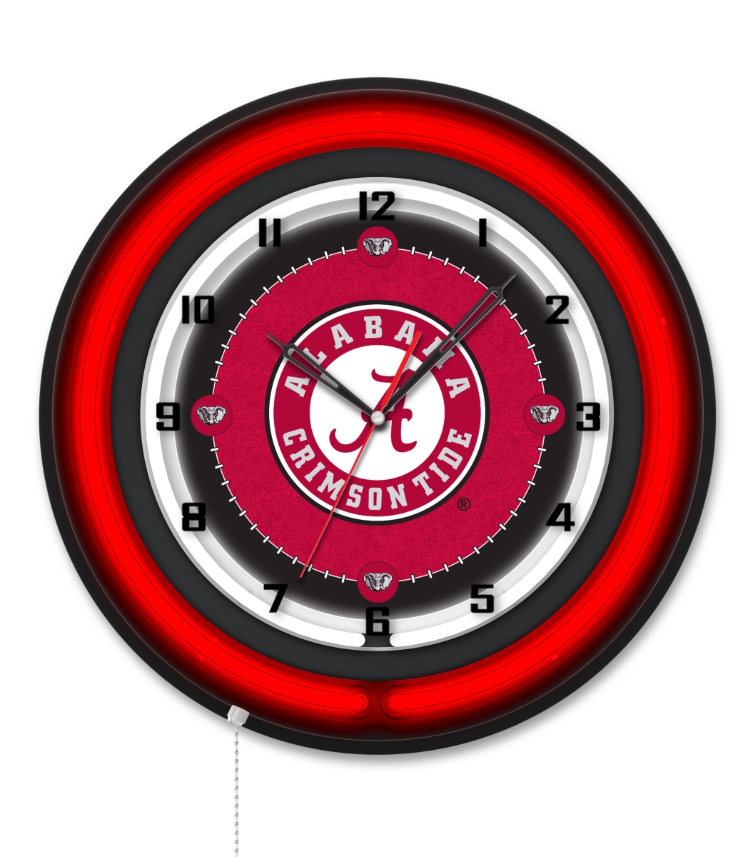 Clk19BKAL-A NCAA 19 in. Dia. University of Alabama Script A Double Neon Wall Clock, Black