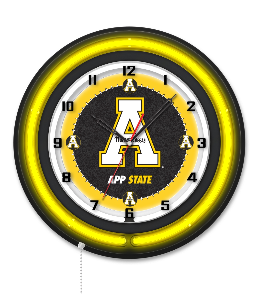 Clk19BKAppStU NCAA 19 in. Dia. Appalachian State University Double Neon Wall Clock, Black