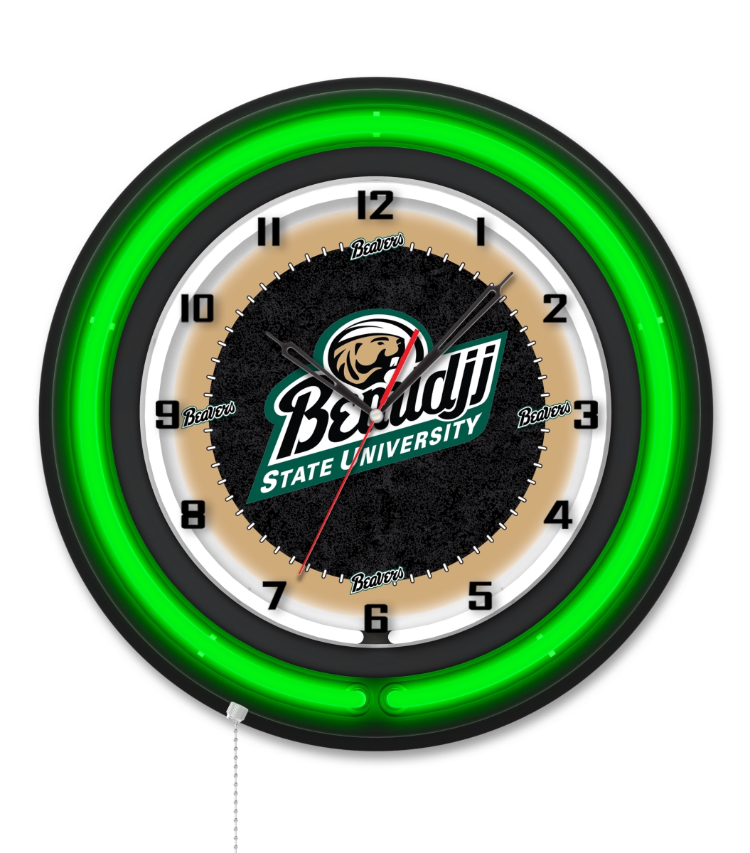Clk19BKBmijSt NCAA 19 in. Dia. Bemidji State University Double Neon Wall Clock, Black