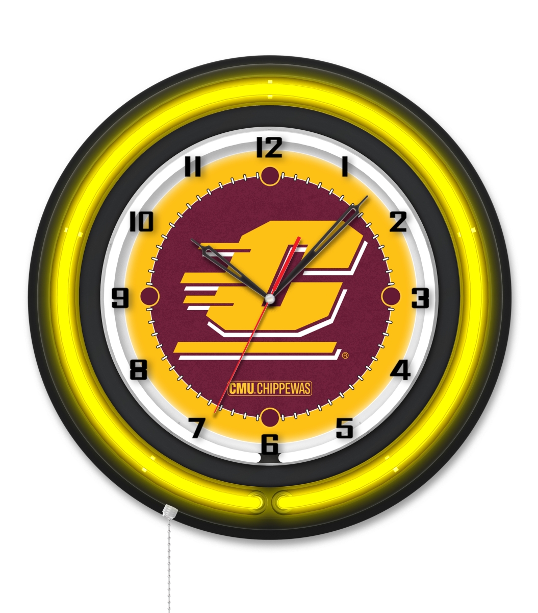 Clk19BKCenMic NCAA 19 in. Dia. Central Michigan University Double Neon Wall Clock, Black