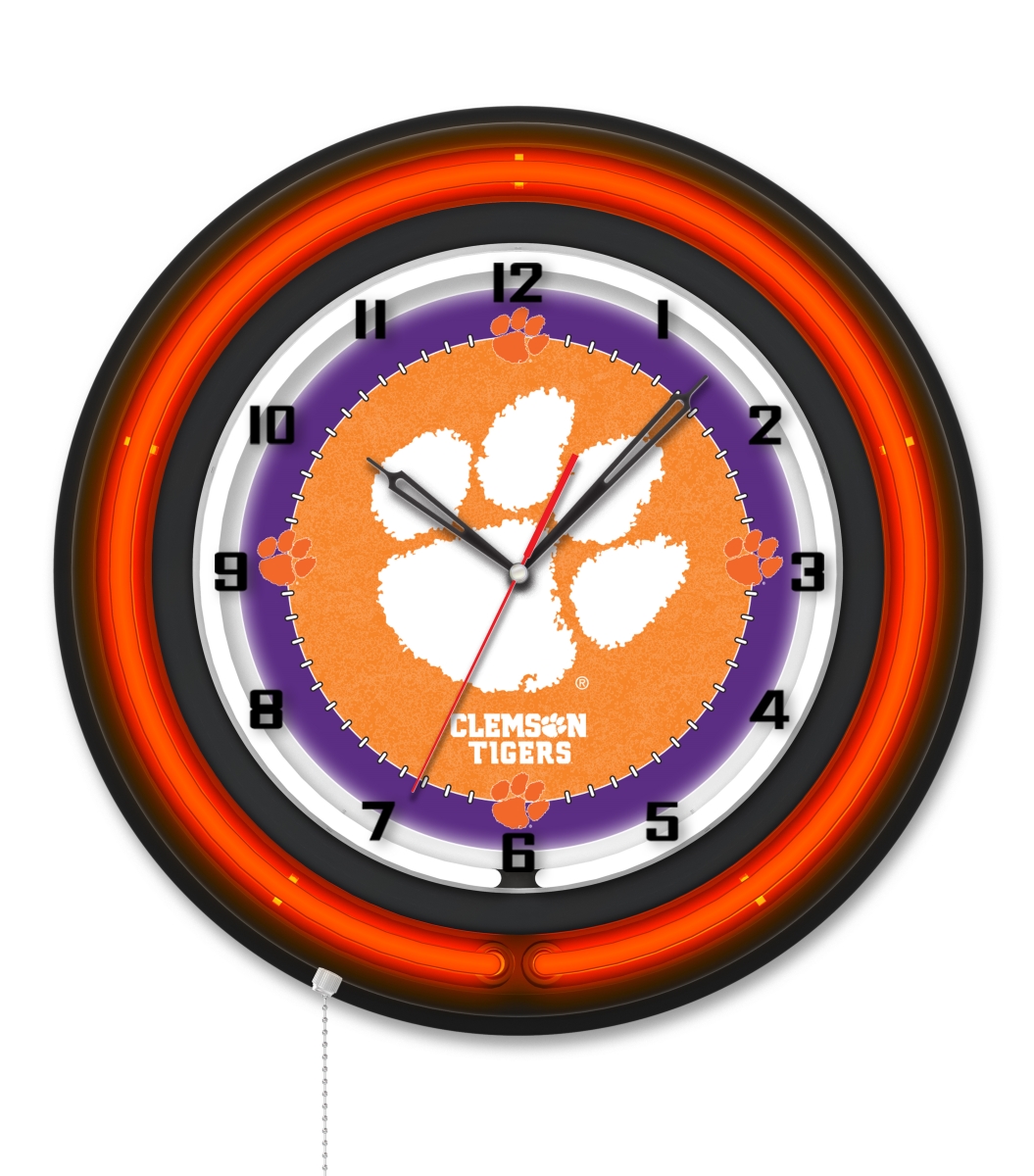 Clk19BKClmson NCAA 19 in. Dia. Clemson Double Neon Wall Clock, Black