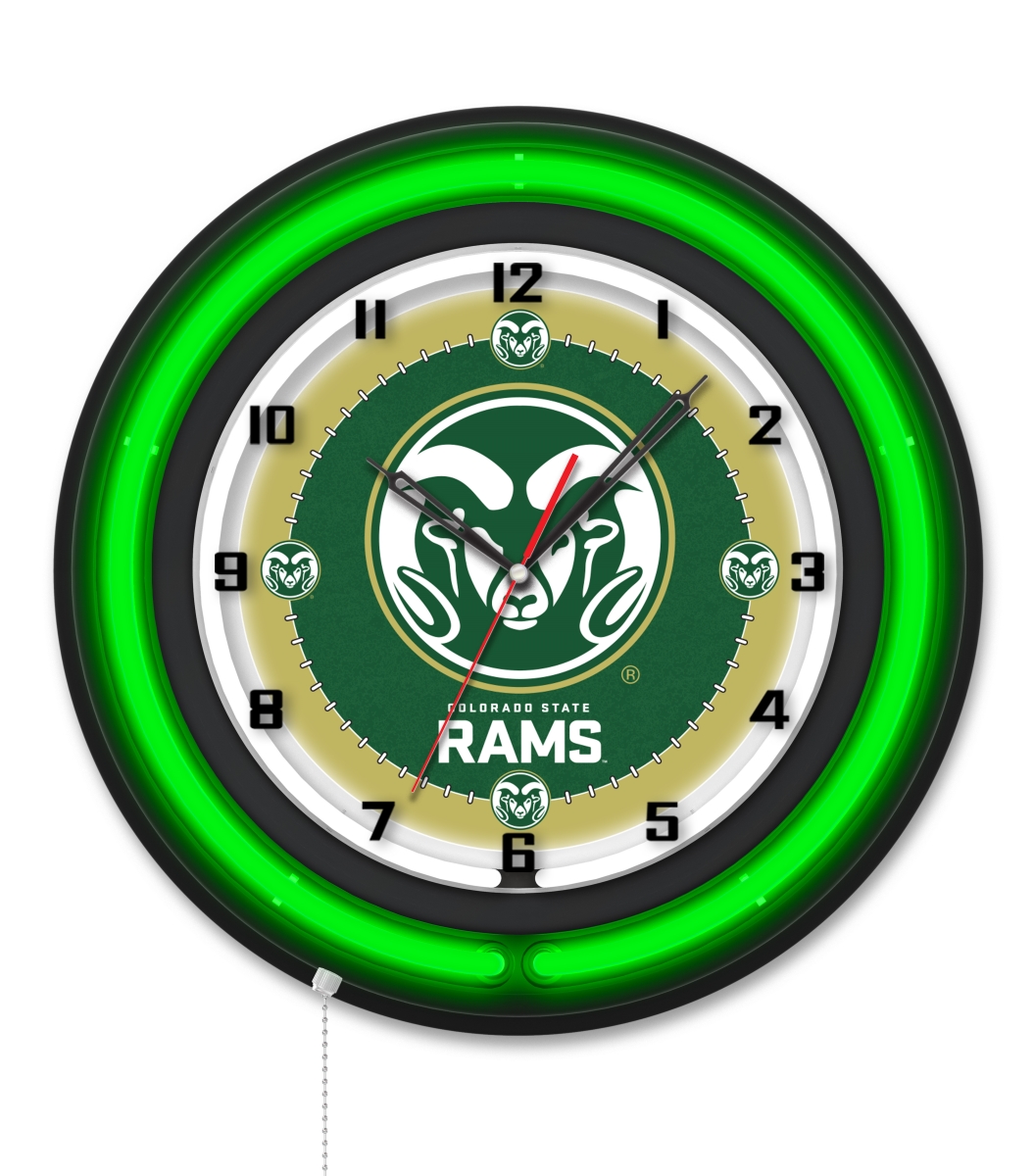 Clk19BKColoSt NCAA 19 in. Dia. Colorado State University Double Neon Wall Clock, Black