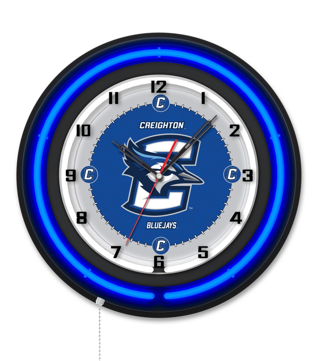Clk19BKCrghtn NCAA 19 in. Dia. Creighton University Double Neon Wall Clock, Black