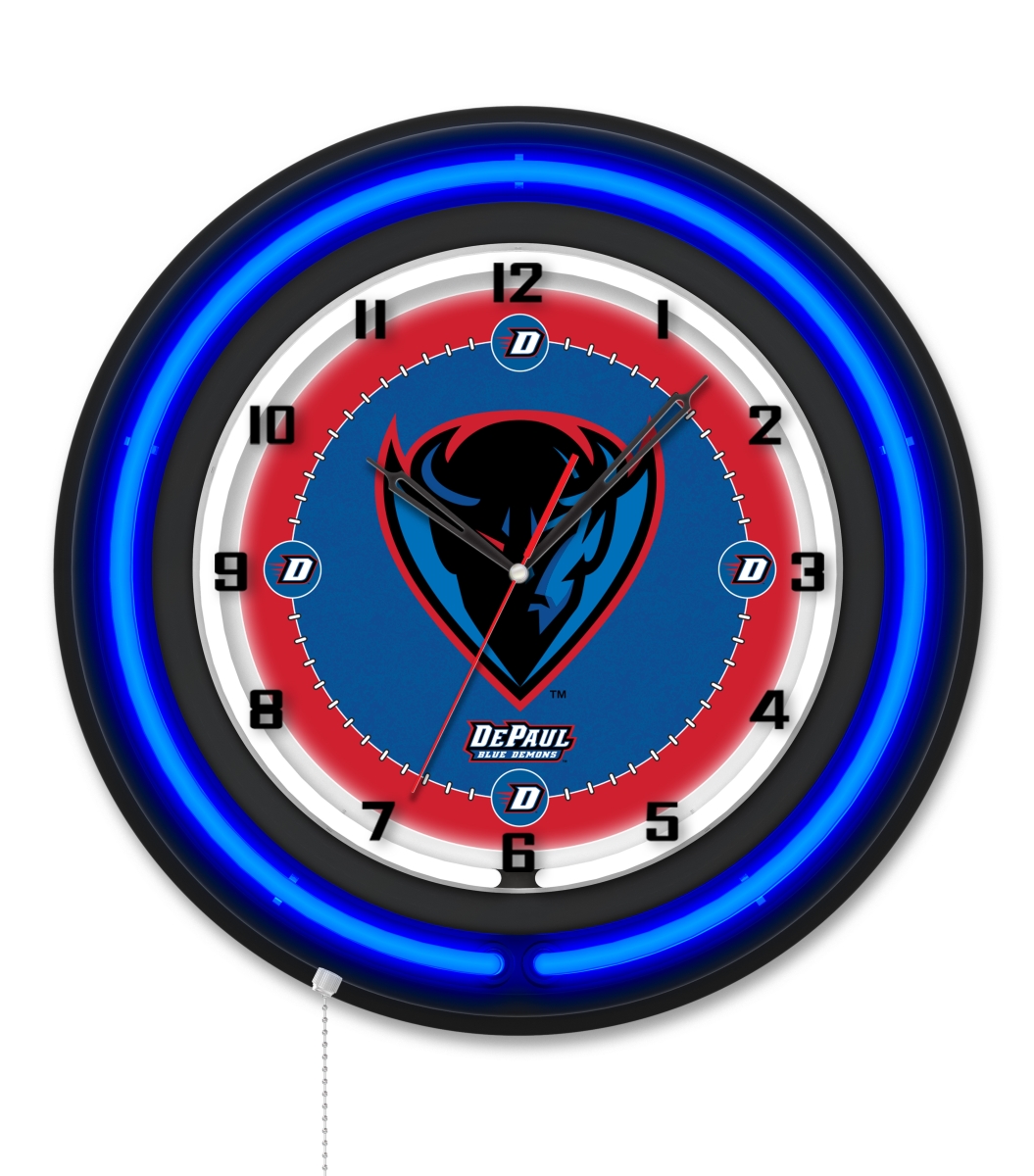 Clk19BKDePaul NCAA 19 in. Dia. DePaul University Double Neon Wall Clock, Black