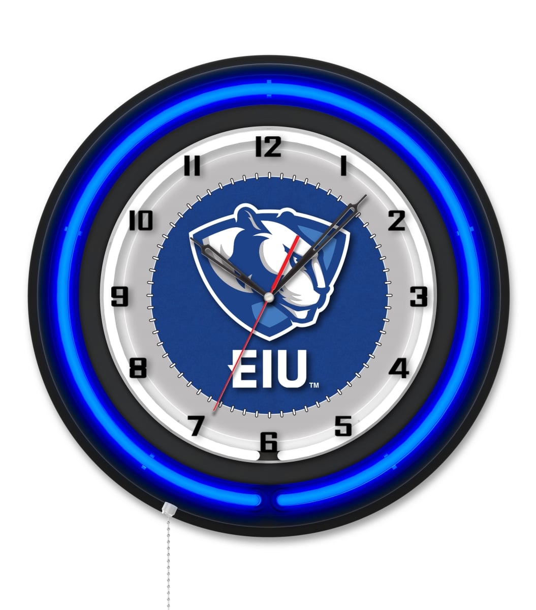 Clk19BKEastIL NCAA 19 in. Dia. Eastern Illinois University Double Neon Wall Clock, Black