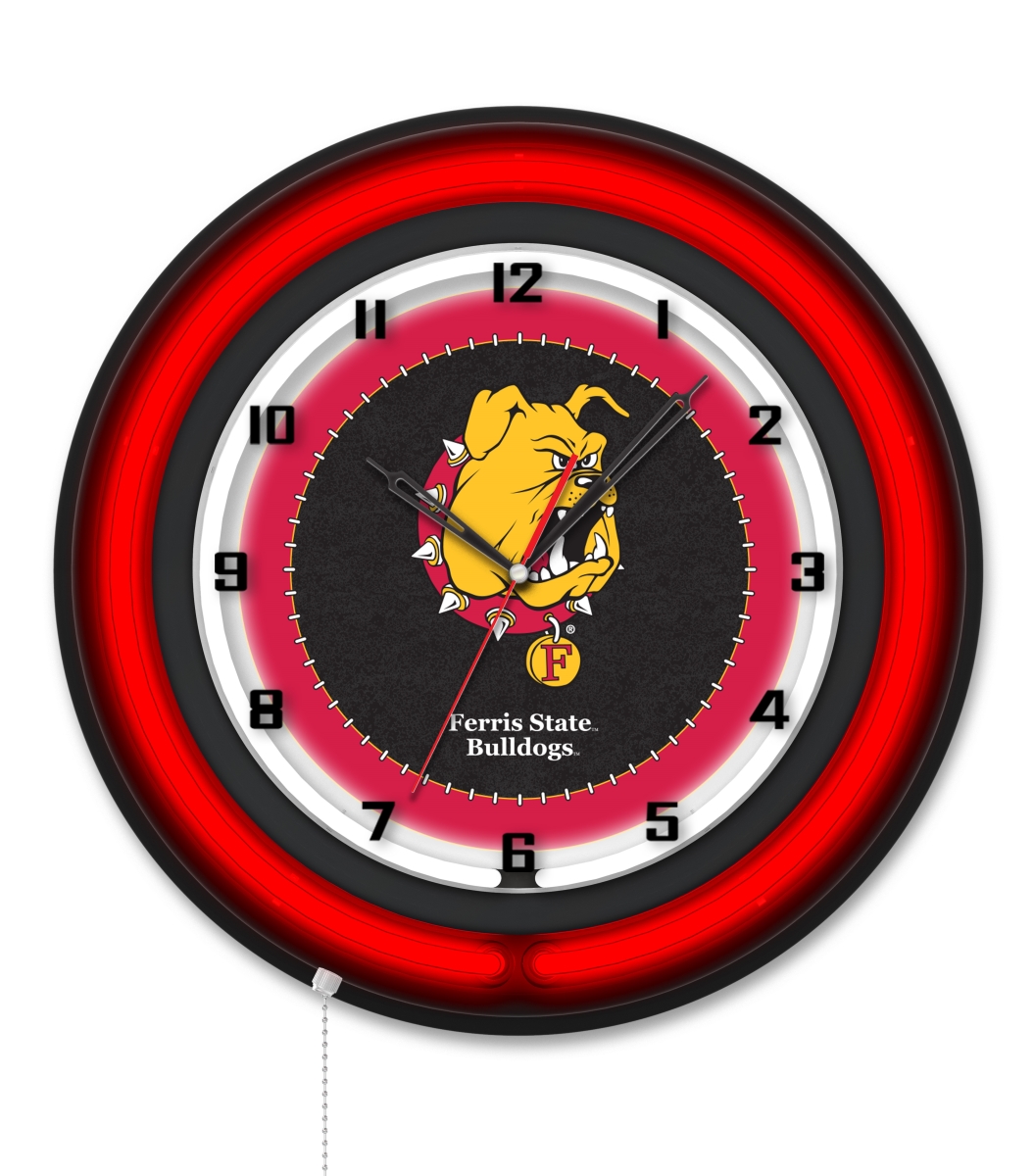 Clk19BKFerrSt NCAA 19 in. Dia. Ferris State University Double Neon Wall Clock, Black