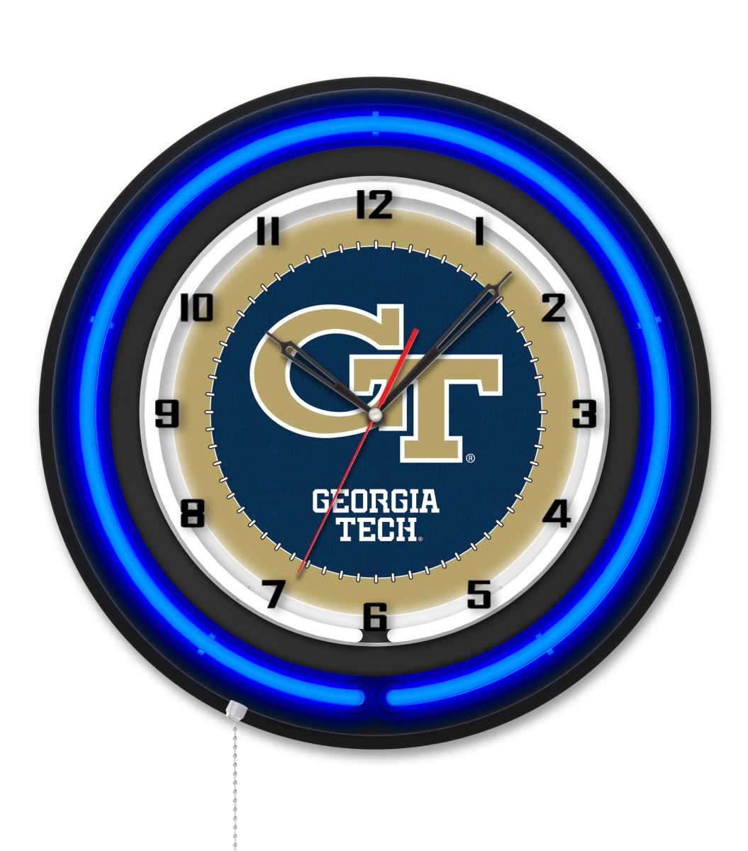 Clk19BKGATech NCAA 19 in. Dia. Georgia Tech Double Neon Wall Clock, Black