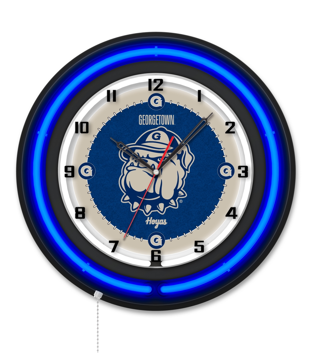 Clk19BKGrgtwn NCAA 19 in. Dia. Georgetown University Double Neon Wall Clock, Black