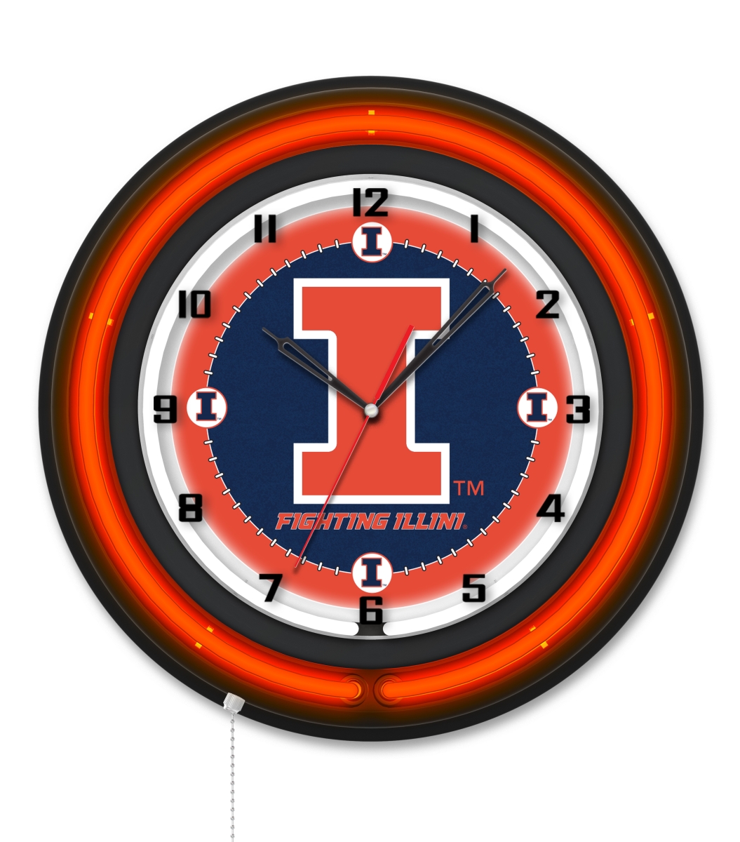 Clk19BKIlliniU NCAA 19 in. Dia. University of Illinois Double Neon Wall Clock, Black