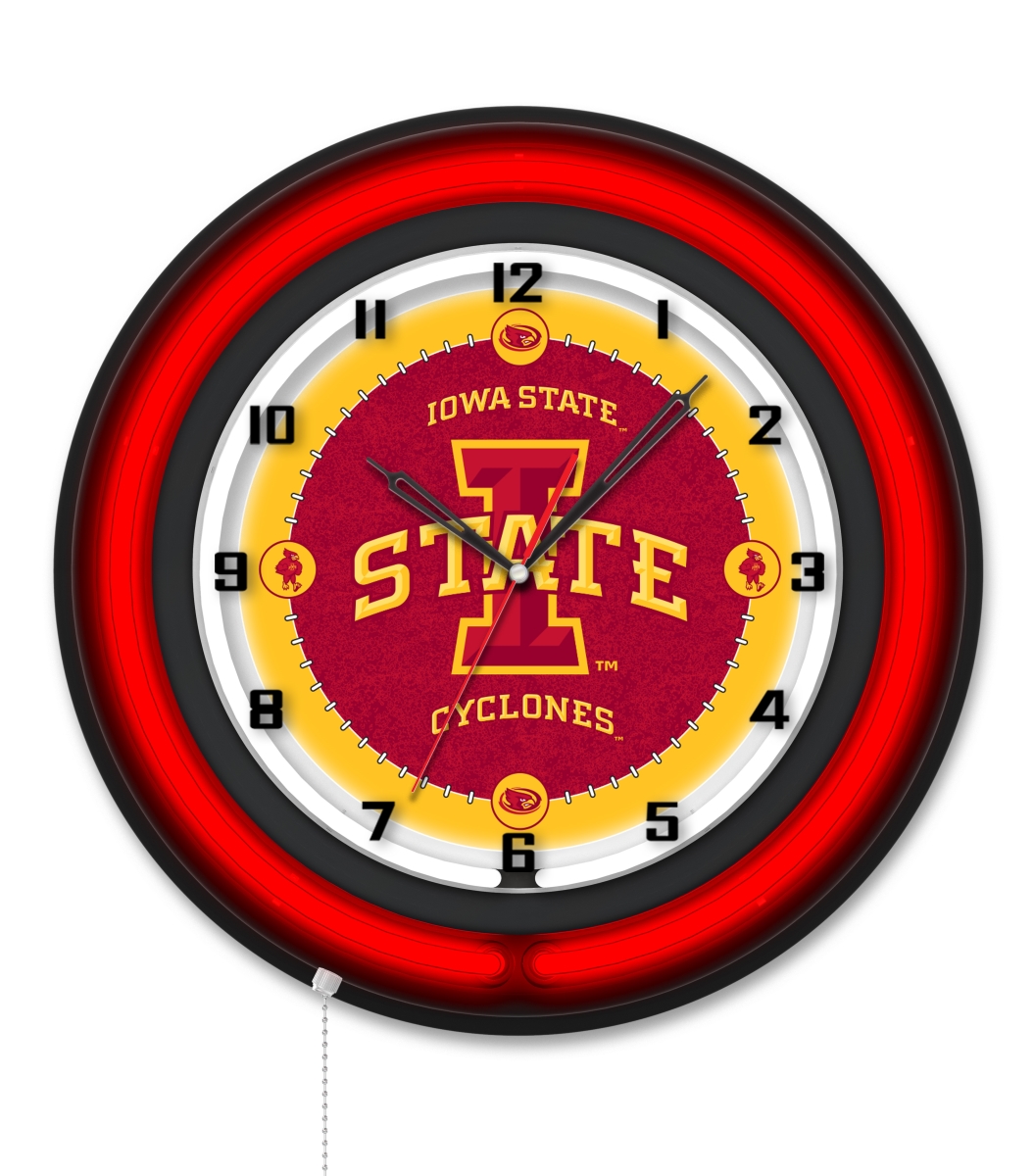 Clk19BKIowaSt NCAA 19 in. Dia. Lowa State University Double Neon Wall Clock, Black