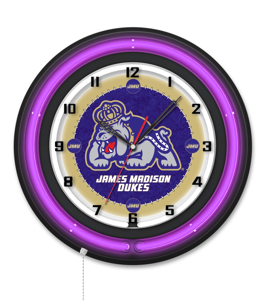 Clk19BKJmsMad NCAA 19 in. Dia. James Madison University Double Neon Wall Clock, Black
