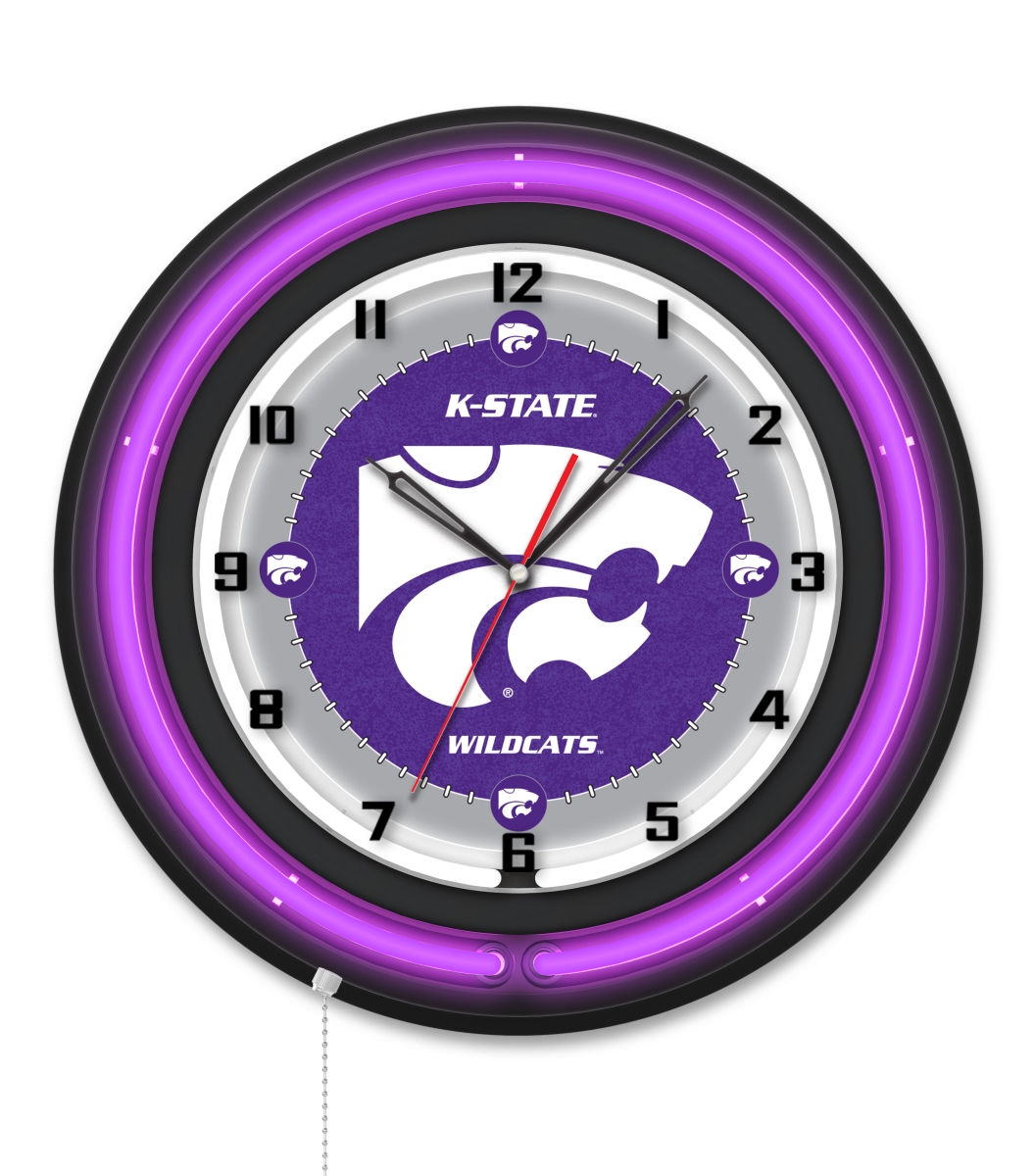 Clk19BKKnsasS NCAA 19 in. Dia. Kansas State University Double Neon Wall Clock, Black