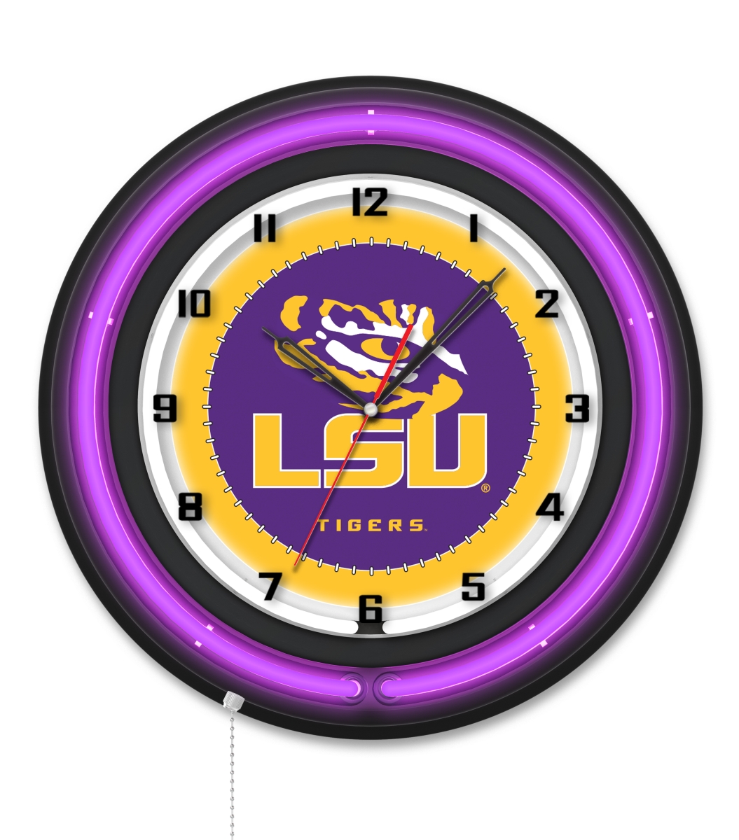 Clk19BKLaStUn NCAA 19 in. Dia. Louisiana State University Double Neon Wall Clock, Black