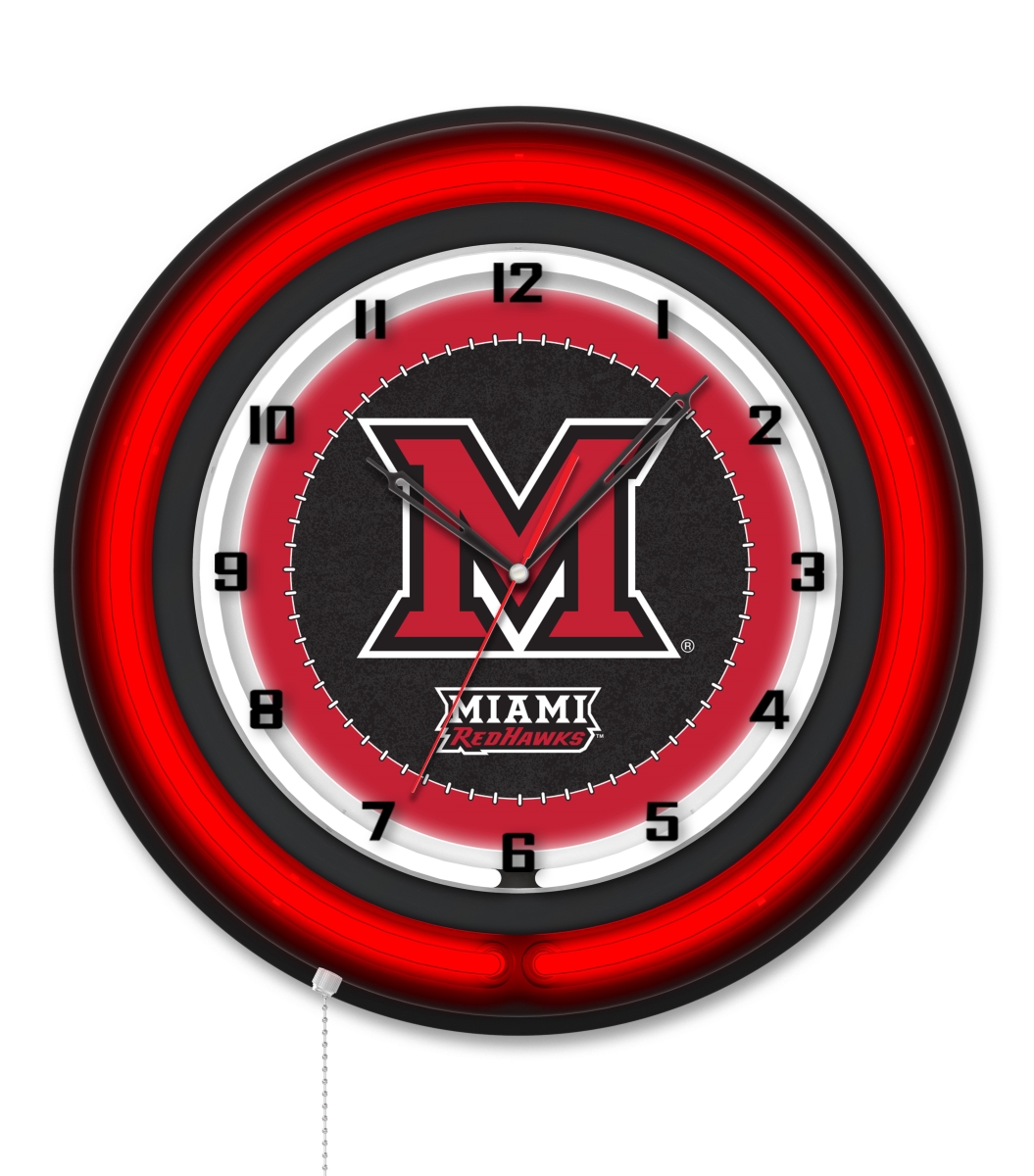 Clk19BKMia-OH NCAA 19 in. Dia. Miami University OH Double Neon Wall Clock, Black