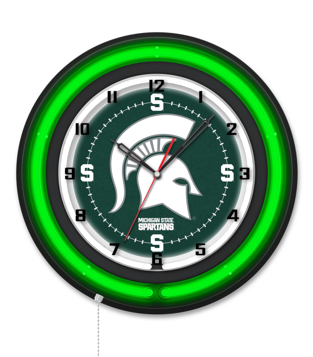Clk19BKMichSt NCAA 19 in. Dia. Michigan State University Double Neon Wall Clock, Black