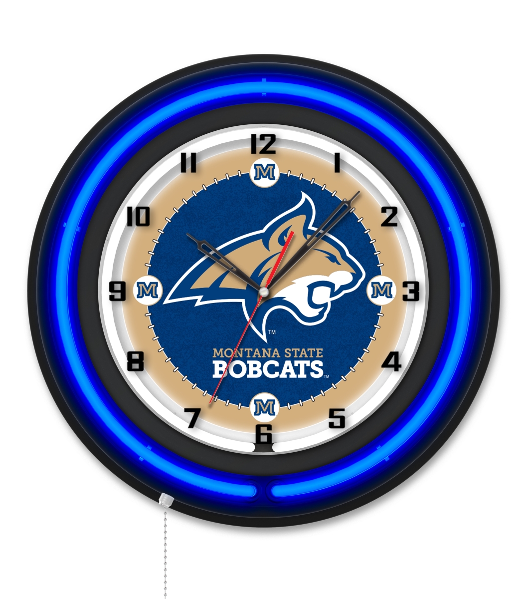 Clk19BKMontSt NCAA 19 in. Dia. Montana State University Double Neon Wall Clock, Black