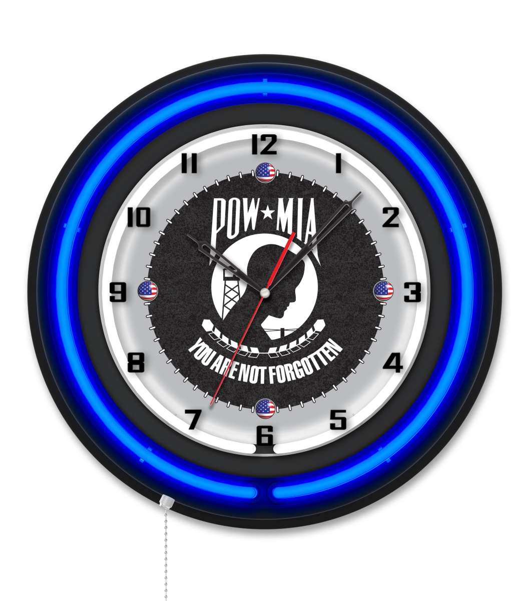 Clk19BKPOWMIA 19 in. Dia. POW & MIA Double Neon Wall Clock, Black