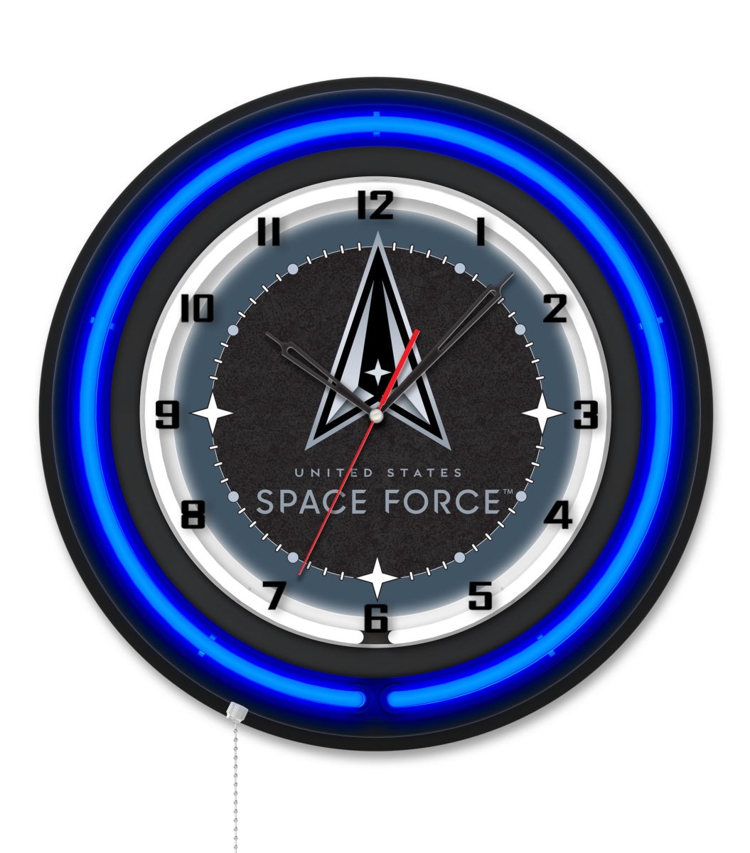 Clk19BKSpaFor 19 in. Dia. United States Space Force Double Neon Wall Clock, Black