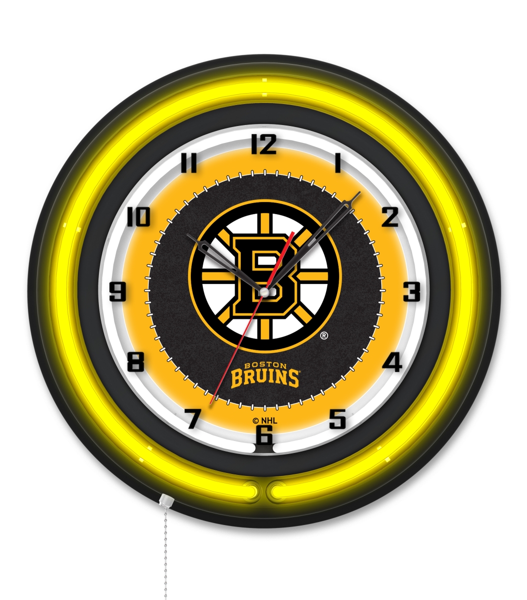 Clk19BKBosBru NHL 19 in. Dia. Boston Bruins Double Neon Wall Clock, Black