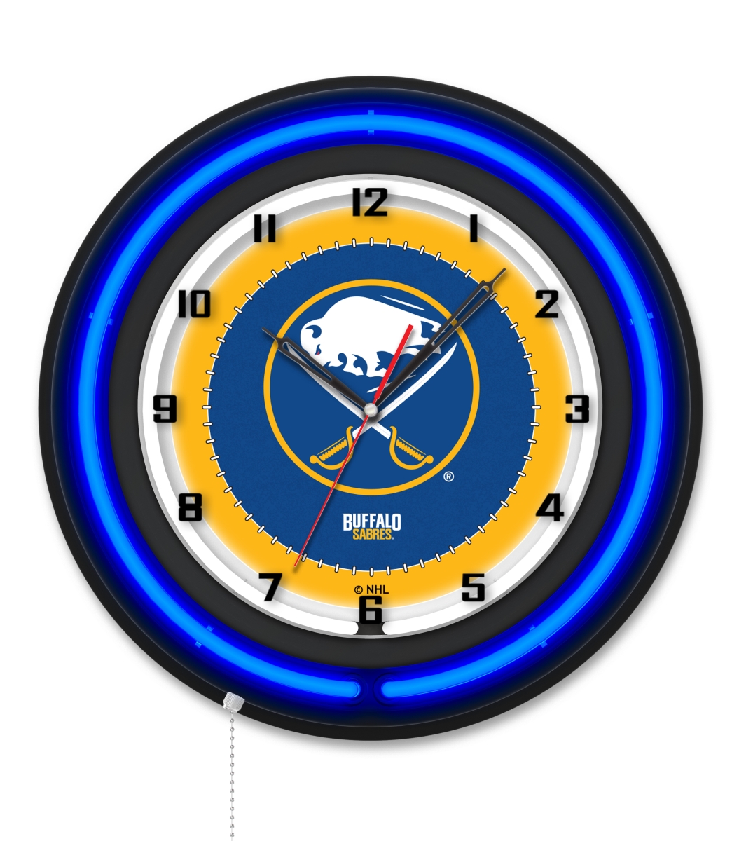 Clk19BKBufSab NHL 19 in. Dia. Buffalo Sabres Double Neon Wall Clock, Black